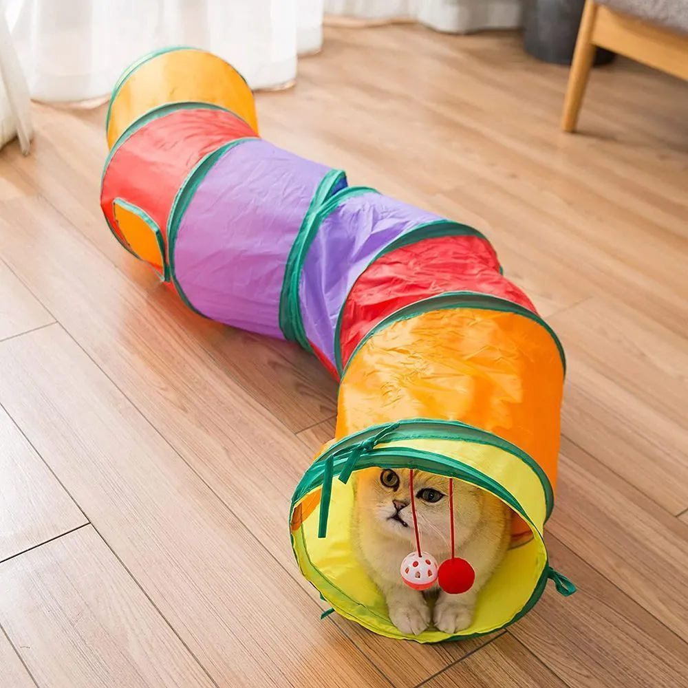 Cat Tunnel Toy - อุโมงค์แมวพับได้ อุปกรณ์สัตว์เลี้ยง ของเล่นแมวในบ้าน ระบายอากาศได้ดี สำหรับลูกแมวและกระต่าย พร้อมคุณสมบัติ